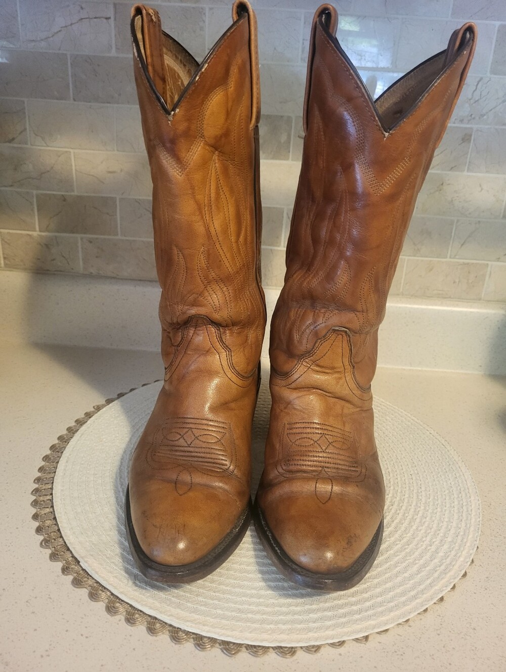 Vintage Frye Western Cowboy Cattleman Boots Size 8.5D Tan Leather Made In USA